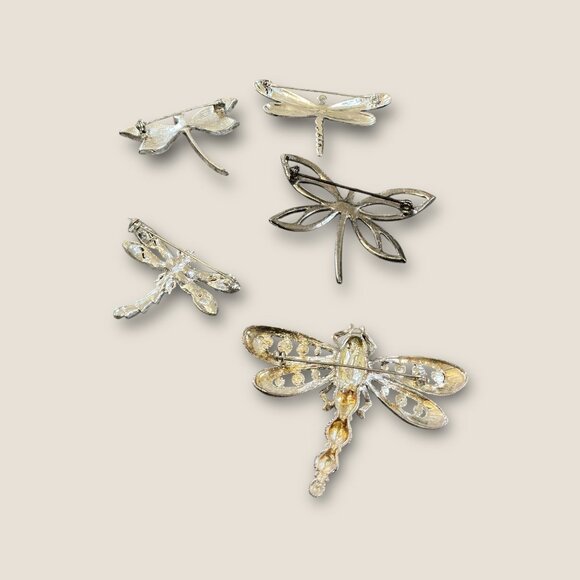 Lot Of 5 Dragonfly Brooch Pins Assorted Styles Rhinestones & Enamel Silver-Tone - Picture 3 of 8
